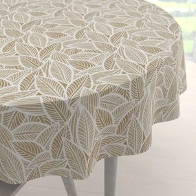 Biante Dekoračný okrúhly obrus Leona LN-168 Biele listy na svetlo hnedom Ø 110 cm