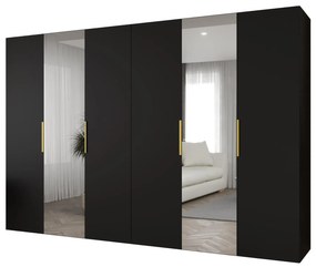 Šatníková skriňa 300 cm Mirabella 2 (čierna + zlatá). Akcia -20%. Vlastná spoľahlivá doprava až k Vám domov. 1126442