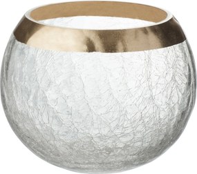 Sklenený svietnik z popraskaného skla so zlatým lemom - 15,5 * 15,5 * 12,5 cm