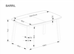 Rozkladací jedálenský stôl Barril 130/170 cm dub artisan/čierny