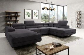 Módny grafitový rohový nábytok s úložným priestorom na posteľnú bielizeň Astorp U, pravostranný