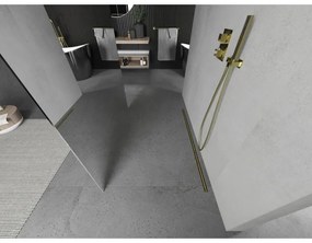 Mexen Kioto, priechodná sprchová zástena 120 x 200 cm, 8mm sklo vzor zrkadlo, 2x zlatá stabilizačná rozpera, 800-120-002-50-50