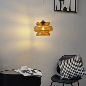 Retro závesná lampa čierna s oranžovým sklom - Denise