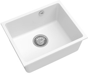 Sink Quality Crypton 55, kuchynský granitový drez 460x375x205 mm + chrómový sifón, biela, SKQ-CRY.W.1KBO.55.X