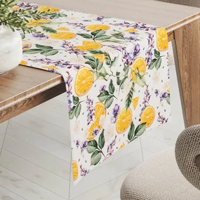 Biante Dekoračný behúň na stôl PML-103 Pomaranče medzi kvetmi na bielom 45x120 cm