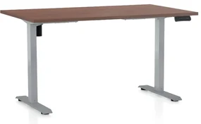 Výškovo nastaviteľný stôl OfficeTech B, 140 x 80 cm, sivá podnož, orech