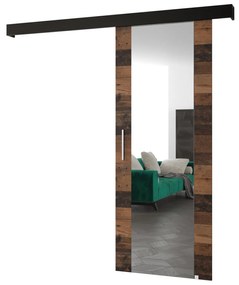 Posuvné dvere 90 cm Sharlene II (drevo old style + čierna matná + strieborná) (so zrkadlom). Akcia -6%. Vlastná spoľahlivá doprava až k Vám domov. 1043679