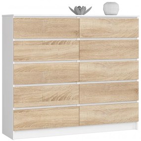 Komoda K140 10SZ CLP biela / sonoma