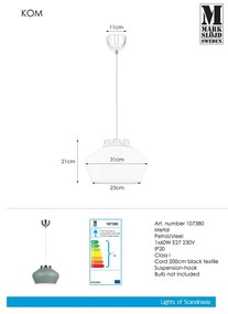 Modrosivé závesné svietidlo Markslöjd Kom