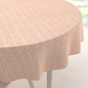 Biante Bavlnený okrúhly obrus Sandra SA-213 Listy na marhuľovo oranžovom Ø 120 cm