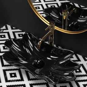 Rea Infinity, umývadlo na dosku 620x330x115 mm + odtoková zátka Click-Clack, čierna lesklá, REA-U3401