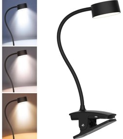 Solight WO3001-B-LED Stm. flexib. lampa s klipom LED/2W/5V 3000/4000/6500K čierna WO3001-B