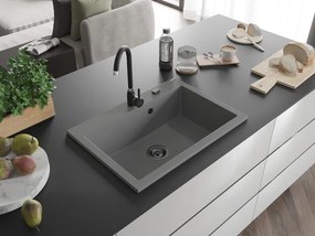 Mexen Elix, 1-korový granitový drez 700 x 500 mm, šedá, čierny sifón, 6526701005-71-B