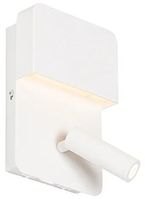 Nástenná lampa biela vrátane LED s USB a lampou na čítanie s vypínačom - Robin