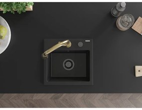 Mexen Milo, 1-komorový granitový drez 435x410x171 mm a drezová batéria Elia, čierna, 6505-77-670101-50-B