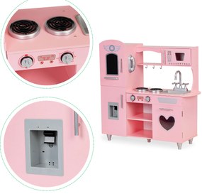ECOTOYS Drevená detská kuchynka s efektmi zvuku, ružová