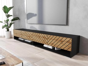 TV stolík/skrinka Adenik 180 MDF, Farby: biela / biela fala, Osvetlenie: osvetlenie LED RGB - farebné