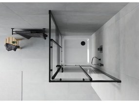 Mexen Rio, štvorcový sprchovací kút s posuvnými dverami 80(dvere) x 80(dvere) x 190 cm, 6mm číre sklo s pásikmi, čierny profil + biela sprchová vanička SLIM, 860-080-080-70-20-4010B