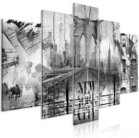 Artgeist Obraz - New York City Collage (5 Parts) Wide Black and White Veľkosť: 100x50, Verzia: Premium Print