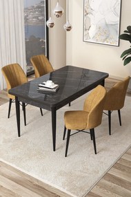 Jedálenský set Arpo (mramor čierny + cappuccino) (pre 4 osoby). Akcia -18%. Vlastná spoľahlivá doprava až k Vám domov. 1144487