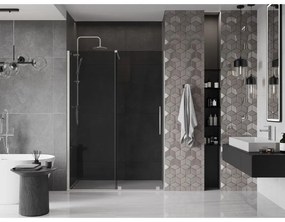 Mexen Velar, posuvné sprchové dvere do otvoru 160 cm, 8mm šedé sklo, brúsená oceľ, 871-160-000-41-97