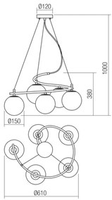 Redo 01-2720 - Luster na lanku VOLLEY 5xE14/28W/230V čierna