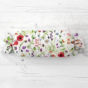 Biante Vankúš valec bonbon Sandra SA-608 Červeno-fialové lúčne kvety s motýlikmi a čmeliakmi na bielom 15x80 cm