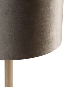 Stolná lampa drevená so zamatovým tienidlom sivohnedá 35cm - Mels
