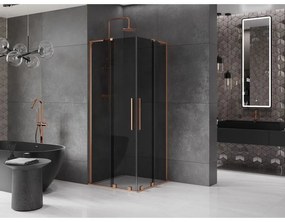 Mexen Velar L Duo, sprchový kút s posuvnými dverami 80 x 80 cm, 8mm šedé sklo, medená matná, 871-080-080-02-43-65