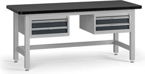 Pracovný stôl do dielne G4 s 2 závesnými boxami na náradie, MDF + PVC doska, 4 zásuvky, 1800 x 750 x 800 mm, grafit