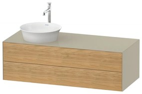 DURAVIT White Tulip závesná skrinka pod umývadlo na dosku vľavo, 2 zásuvky, 1300 x 550 x 408 mm, dub prírodný masív/taupe vysoký lesk, WT4987LH5H3