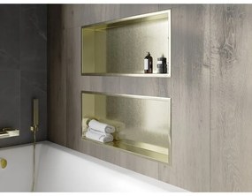 Mexen X-Wall-R, polička na zapustenie na obklad s golierom 75 x 30 cm, zlatá lesklá 1950753010