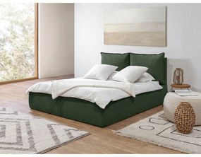 Tmavozelená čalúnená dvojlôžková posteľ s úložným priestorom a roštom 160x200 cm Garancia – Bobochic Paris