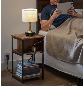 Odkladací stolík s vstavanými zásuvkami a USB portami ROD hnedá/čierna