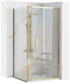 Rea Rapid Fold, rohový sprchový kút 90 (dvere) x 90(stena) x 195 cm, 6/4mm číre sklo, zlatý profil, KPL-09128