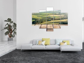 Obraz - Drevená polica s krajinou (150x105 cm)