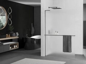 Mexen Kioto+ L, sprchová zástena Walk-In s poličkou a vešiakom 70 x 200 cm, 8mm sklo námraza, grafitový profil, 800-070-123-66-30