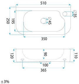 Rea Odetta, umývadlo na dosku/nástenné 510x250x115 mm, biela lesklá, REA-U3610