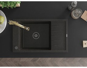 Mexen Elias, 1-komorový granitový drez 795x480x200 mm a drezová batéria Elia, čierna-zlatá metalíza, 6511-75-670101-50-B