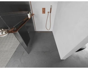 Mexen Kioto+ L, sprchová zástena Walk-In s poličkou a vešiakom 70 x 200 cm, 8mm sklo s rebrovým vzorom, ružové zlato profil, 800-070-123-60-09