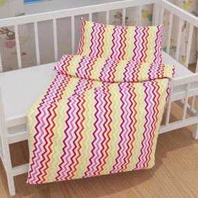 Biante Detské bavlnené posteľné obliečky do postieľky Sandra SA-379 Žlto-ružovo-červené cik-cak pásiky Do postieľky 90x140 a 40x60 cm