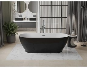 Mexen Roxy, voľne stojaca vaňa 180 x 85 cm, biela-čierna, grafitový matný brúsený prepad, 51201808575-66