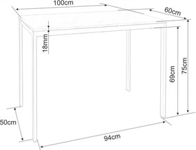 AKCE Čierny jedálenský stôl RAMOD 100x60 cm, mramorový dekor II. akosť