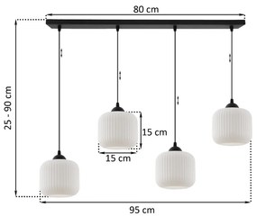 Závesné svietidlo Riffle, 4x biele sklenené tienidlo, b