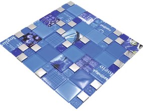 Sklenená mozaika XCM MC549 29,8x29,8 cm strieborná/modrá