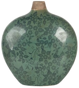Zelená váza Camil s kvetmi a patinou - 23 * 11 * 26 cm