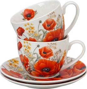 Porcelánová šálka s podšálkou Poppies 270 ml sada 2ks