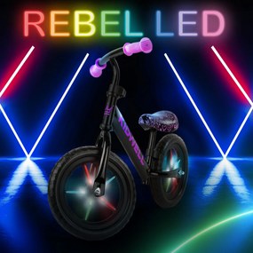 Kidwell Rebel LED balančný bicykel pre deti – LED ráfiky, EVA kolesá 28 cm, bez batérií