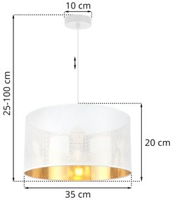 Závesné svietidlo Asti0, 1x biele PVC tienidlo, (fi 35cm), g, w
