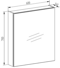 Mereo, Mereo Kúpeľňová zrkadlová skrinka 60 cm, galerka, 1x dvierka ľavá, Multidecor, Dub Bardolino, MER-CN798G61DBAR